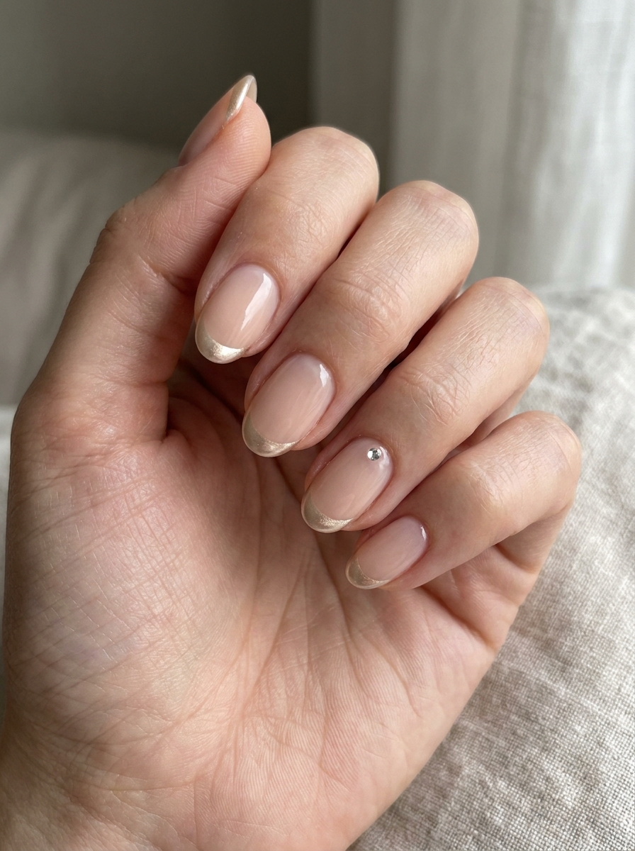 Chrome French mit kleinem Gem Accent als French Chrome Nägel Inspiration 2026